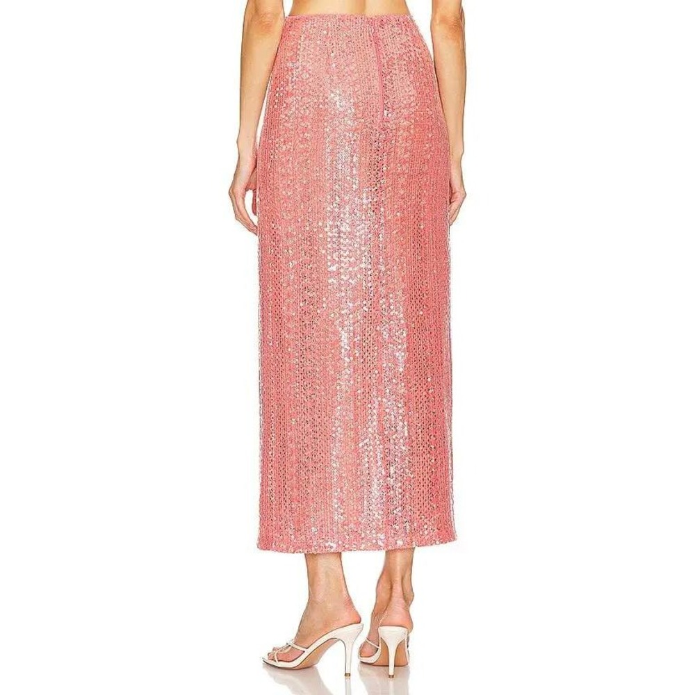 Michael Costello x REVOLVE Catiana Sequin Maxi Skirt Coral Pink High Slit XS New - Picture 2 of 12